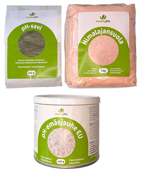 pH Mineraalitrio – pH-savi, pH-emäsjauhe ja Himalajansuola